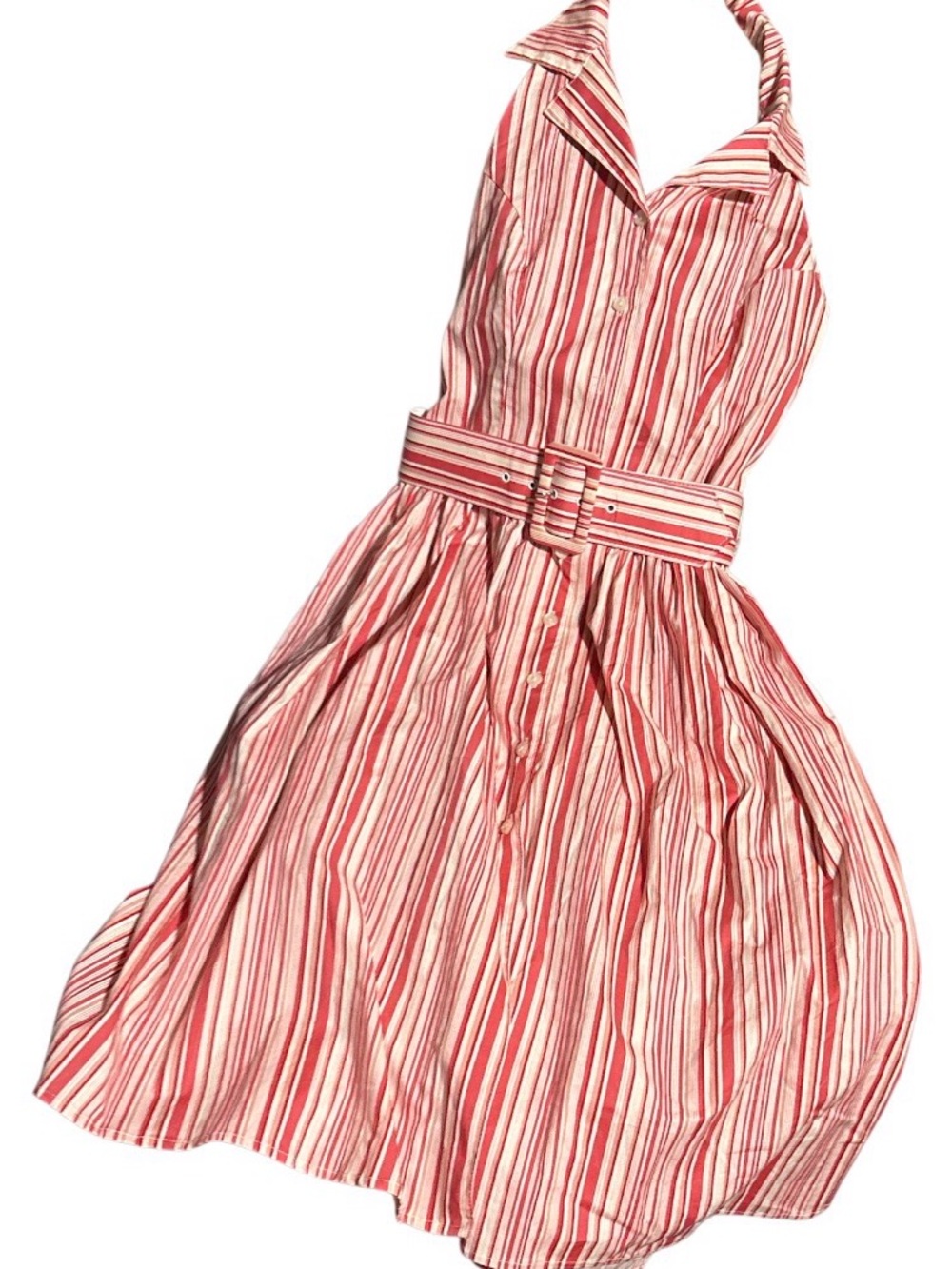 Vintage Speechless Red and White Striped Halter Belted Dress